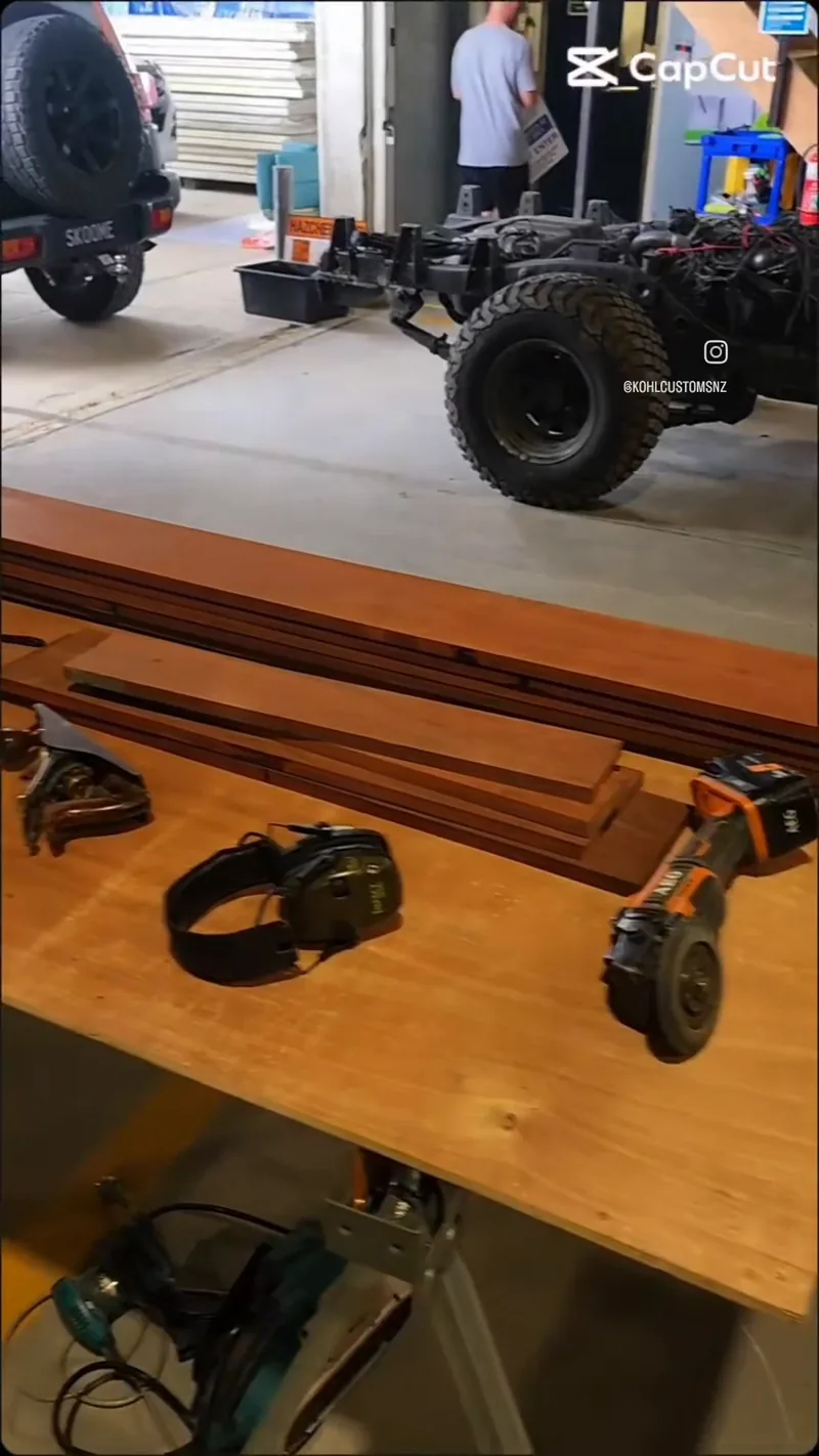 Recycled Australian Jarrah hardwood cut and stacked for the 1946 Ford ute tray deck