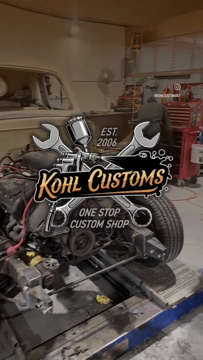 Engine and driveline mounted in the fabricated 1946 Ford ute chassis at Kohl Customs