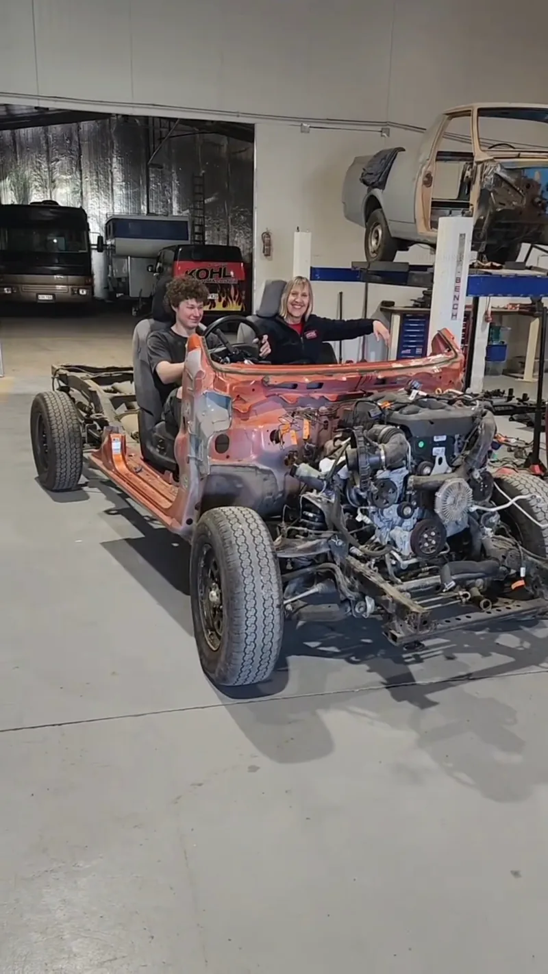 The donor 2015 Holden Colorado stripped to a rolling chassis with its complete drivetrain at Kohl Customs